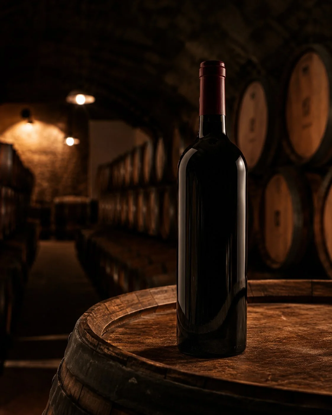 Fotografía publicitaria de botella de vino de Rioja Alavesa creada con inteligencia artificial